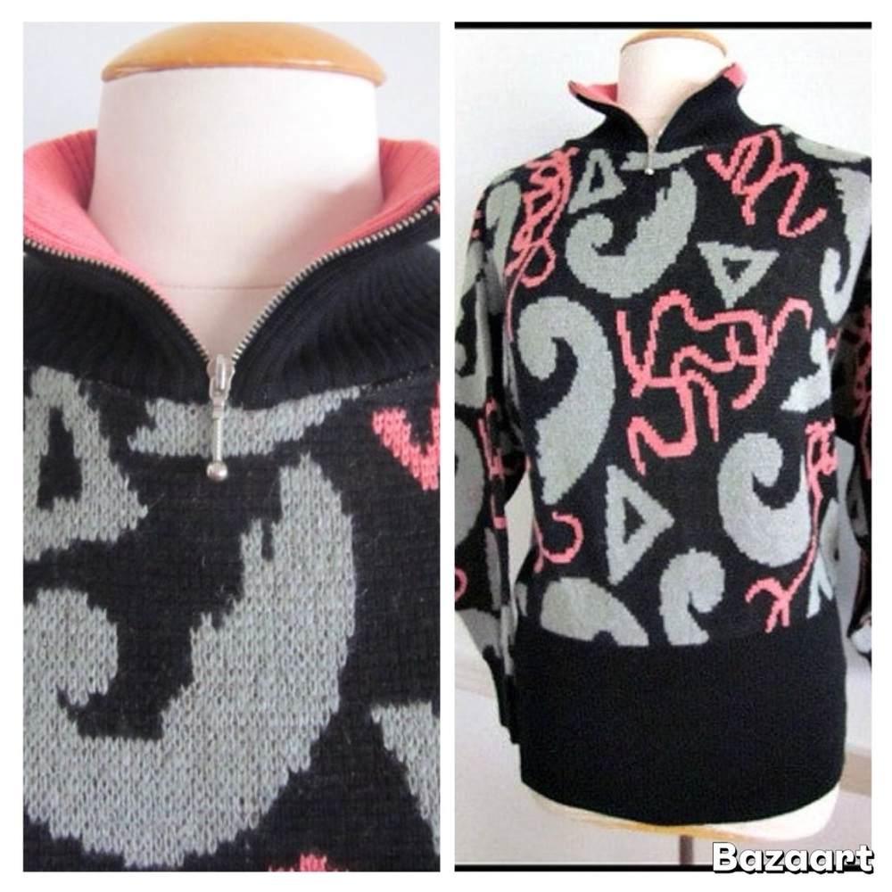 Vintage MONDI Wool Blend Sweater: 80s Abstract Art Design